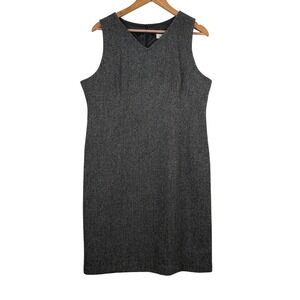 VTG LL Bean Women Sleeveless Wool Sheath Midi Dress Sz 12 USA Business Tweed